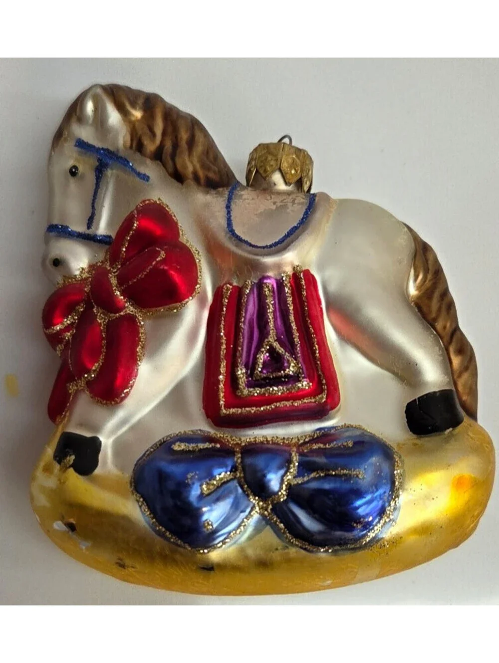 Vintage Hand Painted Glass Rocking Horse Ornament Target Blown Glass Boxed